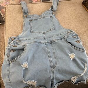 Light Blue Distressed Denim Shortalls